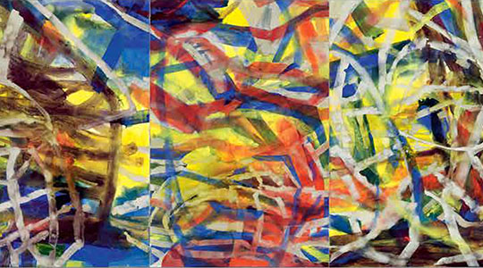 Drei abstrakte Gemälde der Ausstellung OPERATION ABSTRAKTION.